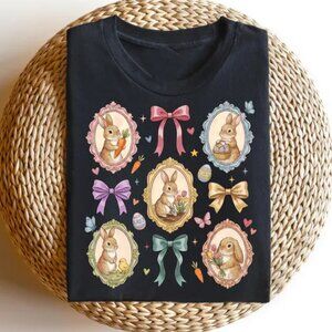Graphc Easter Bow Shirt, Retro Bunny Tee, Rabbit Graphic Tee